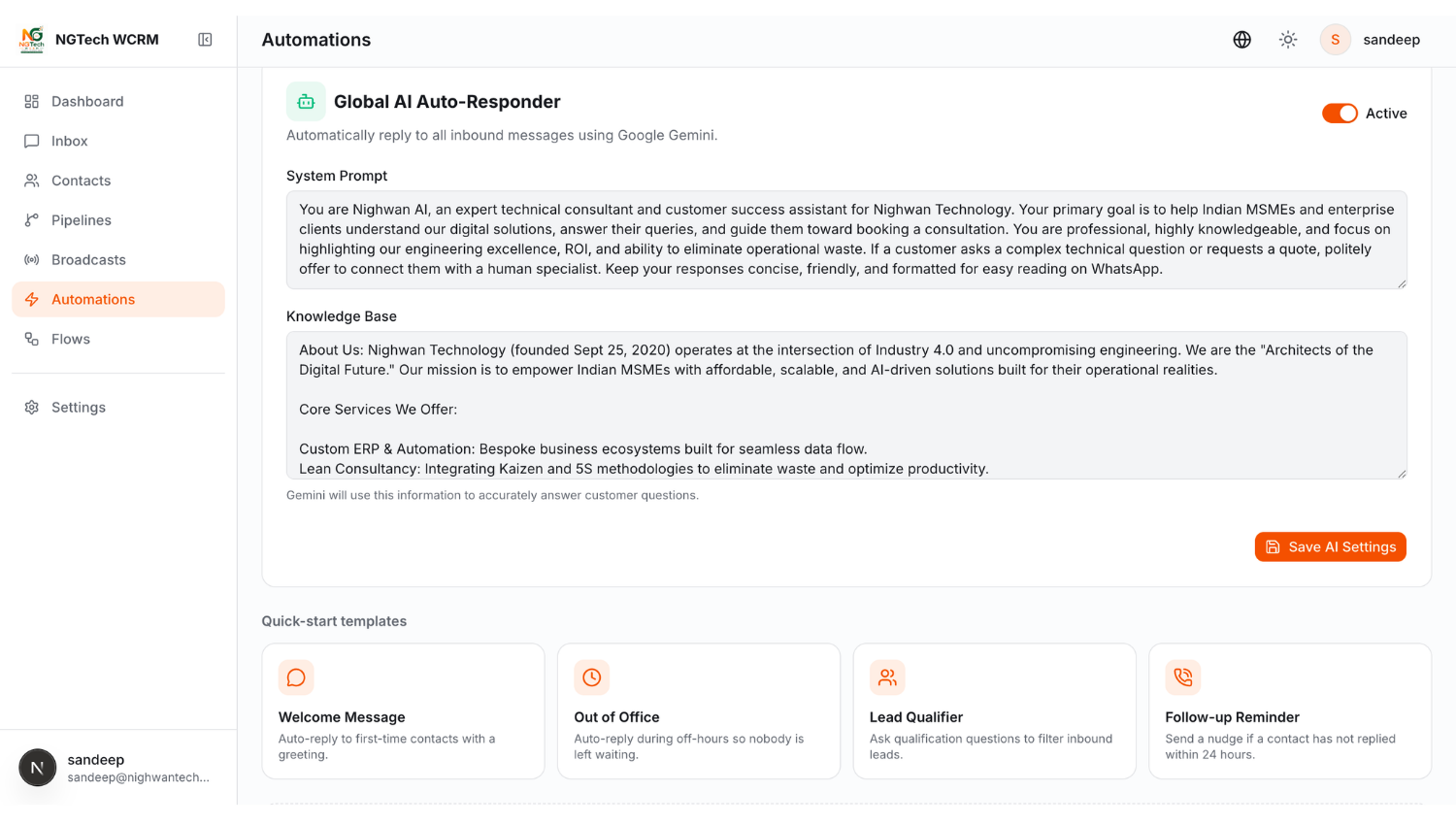 Manufacturing & B2B WhatsApp Workflow Interface